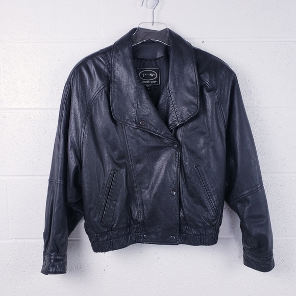 Tannery West Jackets & Blazers - Vintage 80s 90s Black Leather Moto Motorcycle Biker Grunge Bomber Jacket Medium